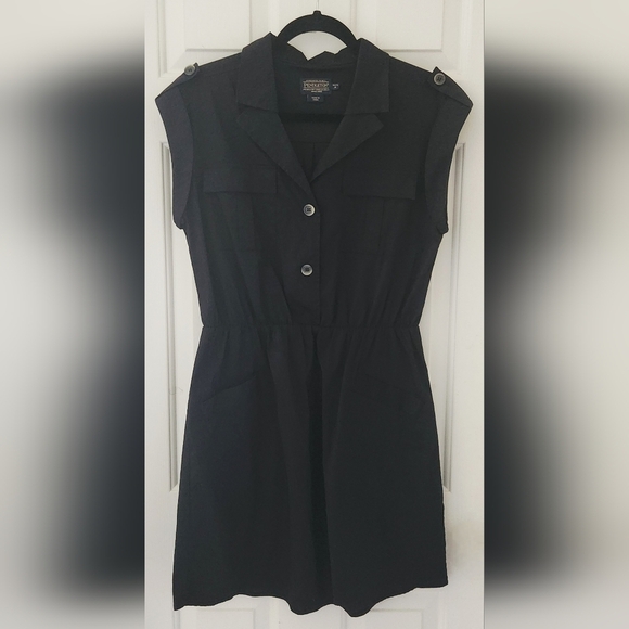 Pendleton Dresses & Skirts - Pendleton Mini Dress Sz 8P Black Button-Up V-Neck Smocked Waist Pockets Casual